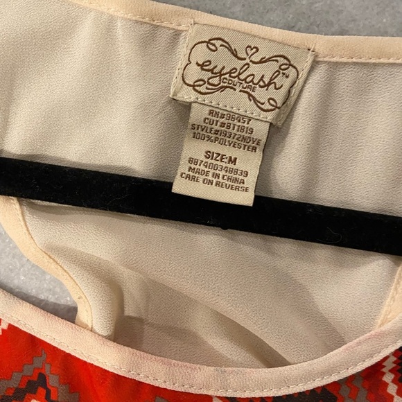 Eyelash Couture Size M Sheer Racerback Red Cream Western Aztec Print Tank Top - Picture 10 of 10